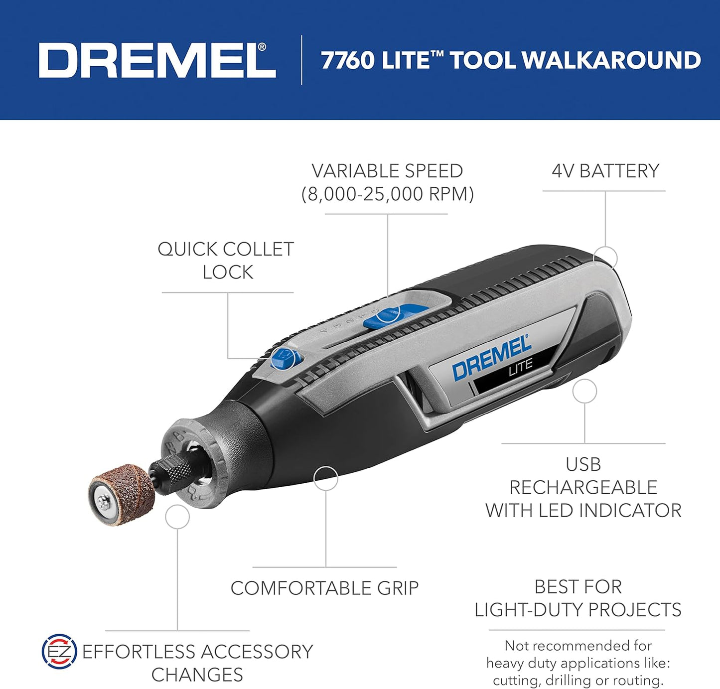 DREMEL 7760-N/10, 4V Li-Ion Cordless Rotary Tool Variable Speed Multi-Purpose Rotary Tool Kit