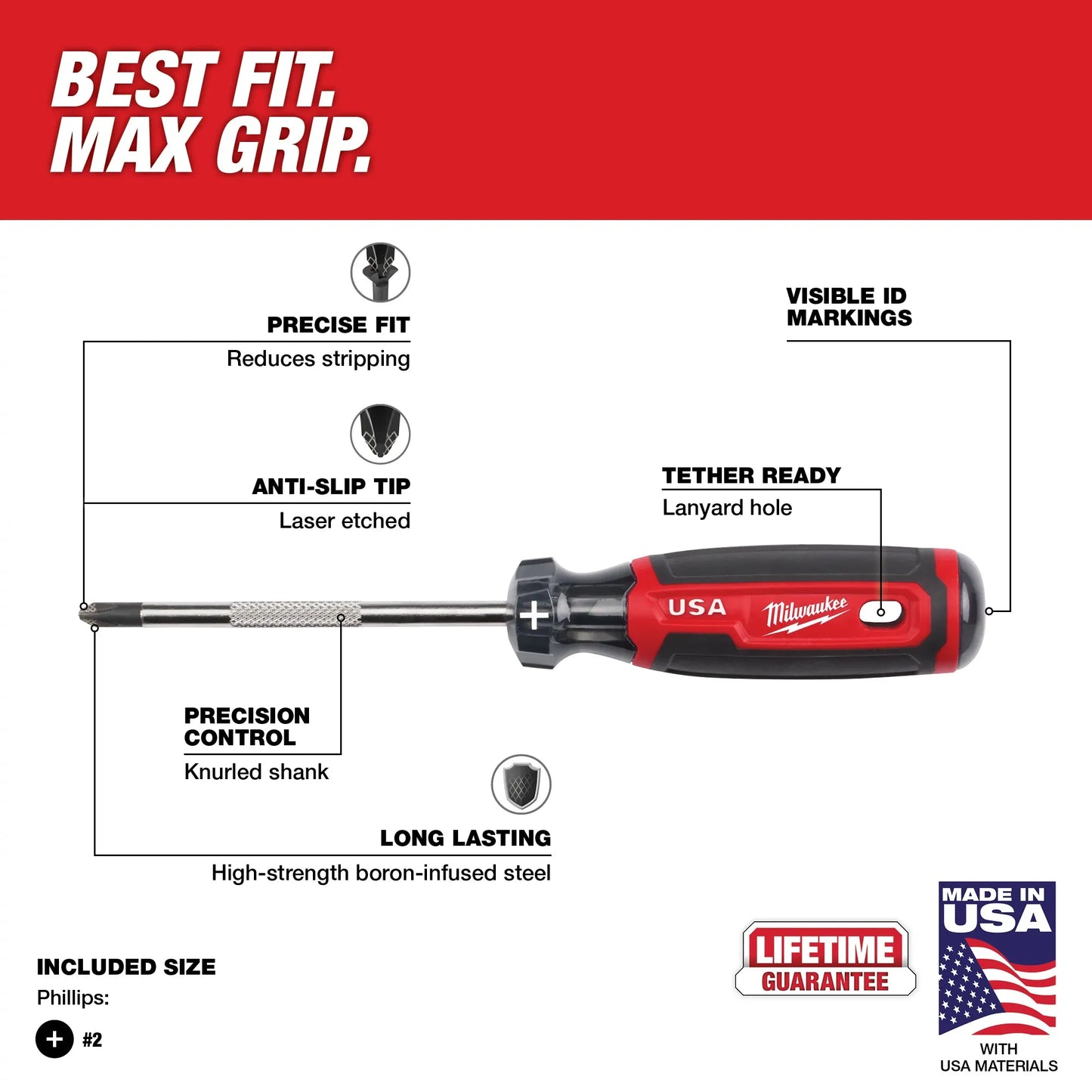 Milwaukee MT202, #2 Phillips 4" Cushion Grip Screwdriver (USA)
