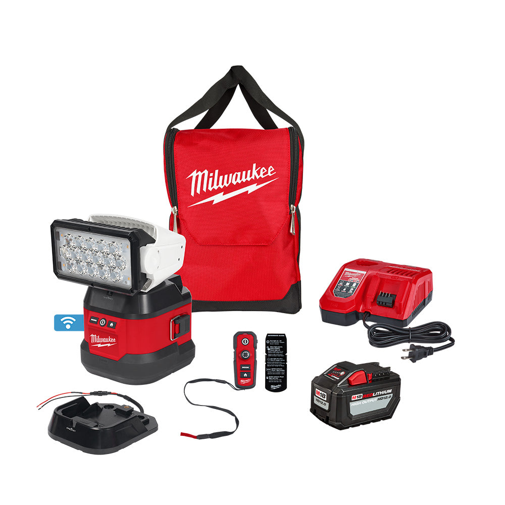 Milwaukee 2123-21HD, M18 Utility Remote Control Search Light 12.0Ah Kit w/ Portable Base