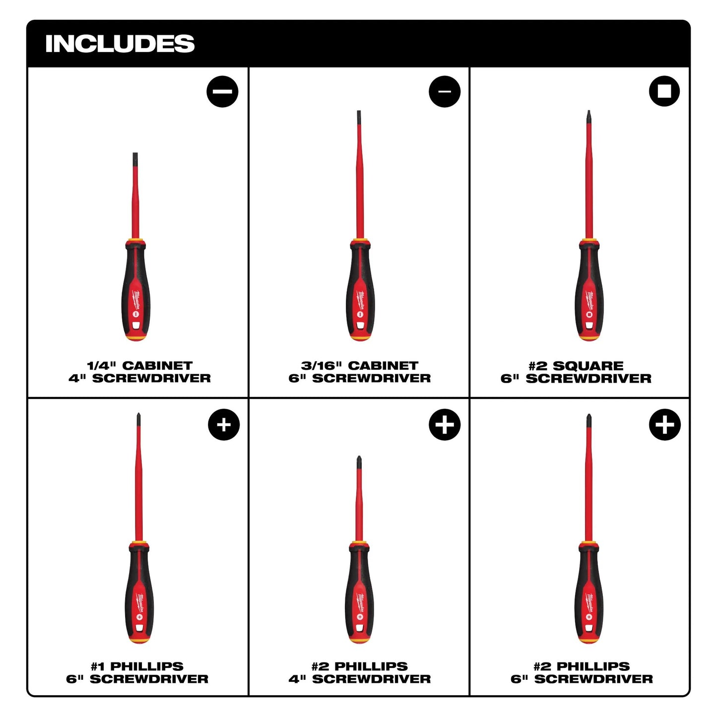 Milwaukee 48-22-2206, 6pc 1000V Insulated Slim Tip Screwdriver Set