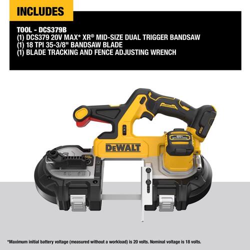 DEWALT DCS379B, Dual Trigger Mid-Size Bandsaw (Tool Only)