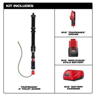 Milwaukee 3574-21, M12™ TRAPSNAKE™ 4' Urinal Auger