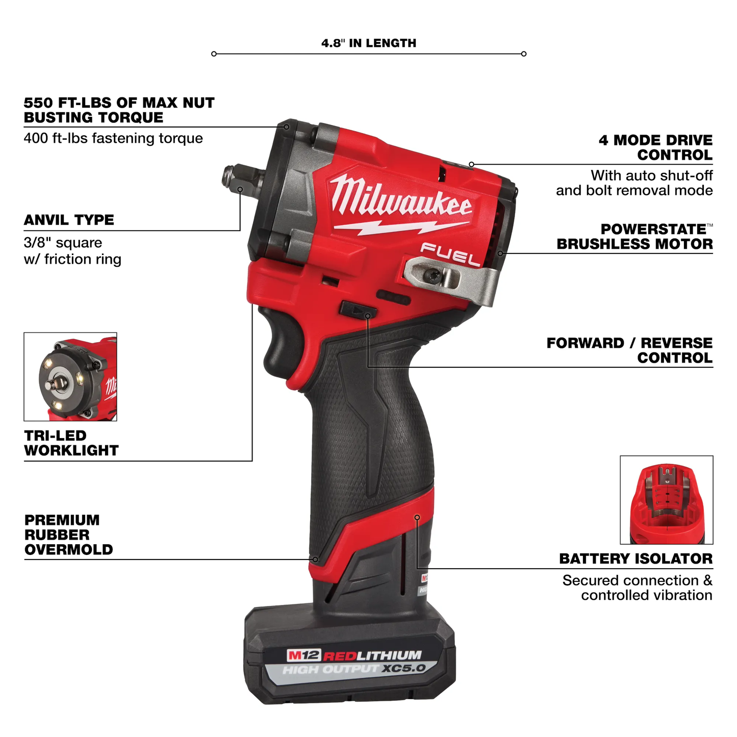 Milwaukee 2562-22, M12 FUEL™ Stubby 3/8" Impact Wrench Kit