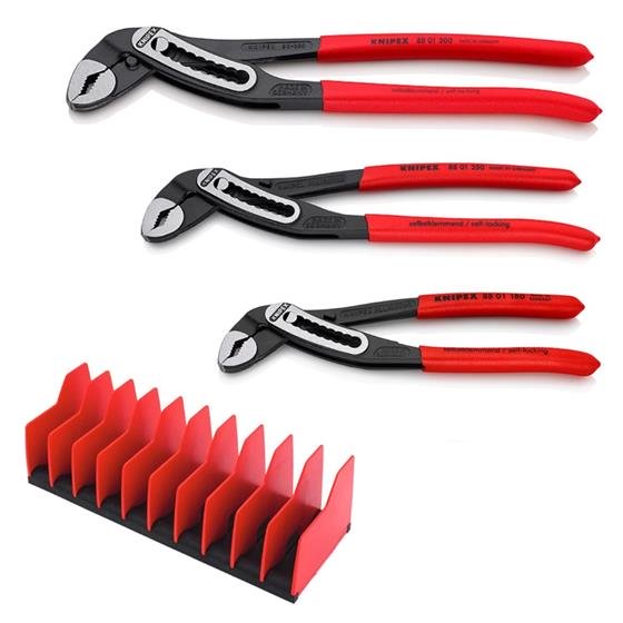 Knipex 9K 00 80 139 US, 3 Pc. Alligator® Pliers Set - with Free 10 Piece Tool Holder Rack