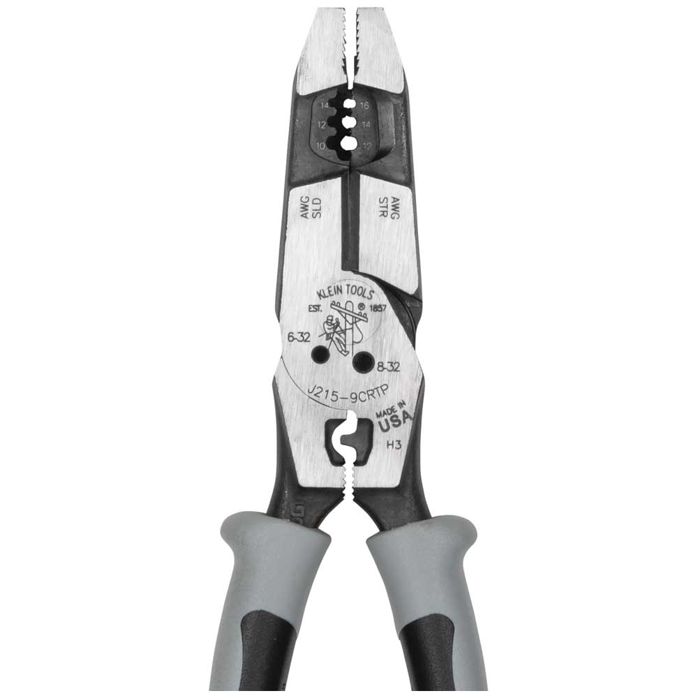 Klein Tools J2159CRTP, Hybrid Pliers with Crimper, Fish Tape Puller and Wire Stripper