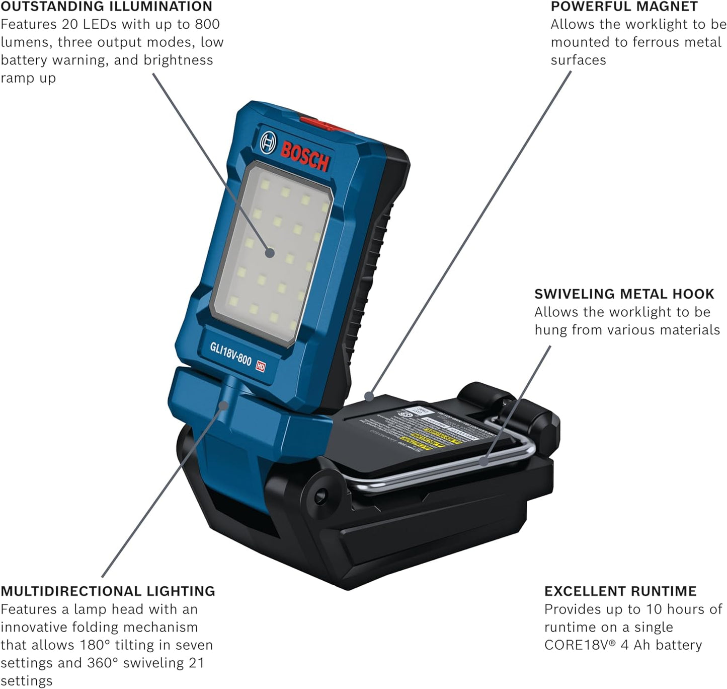 Bosch GLI18V-800N, 18V 800 Lumen Work Light