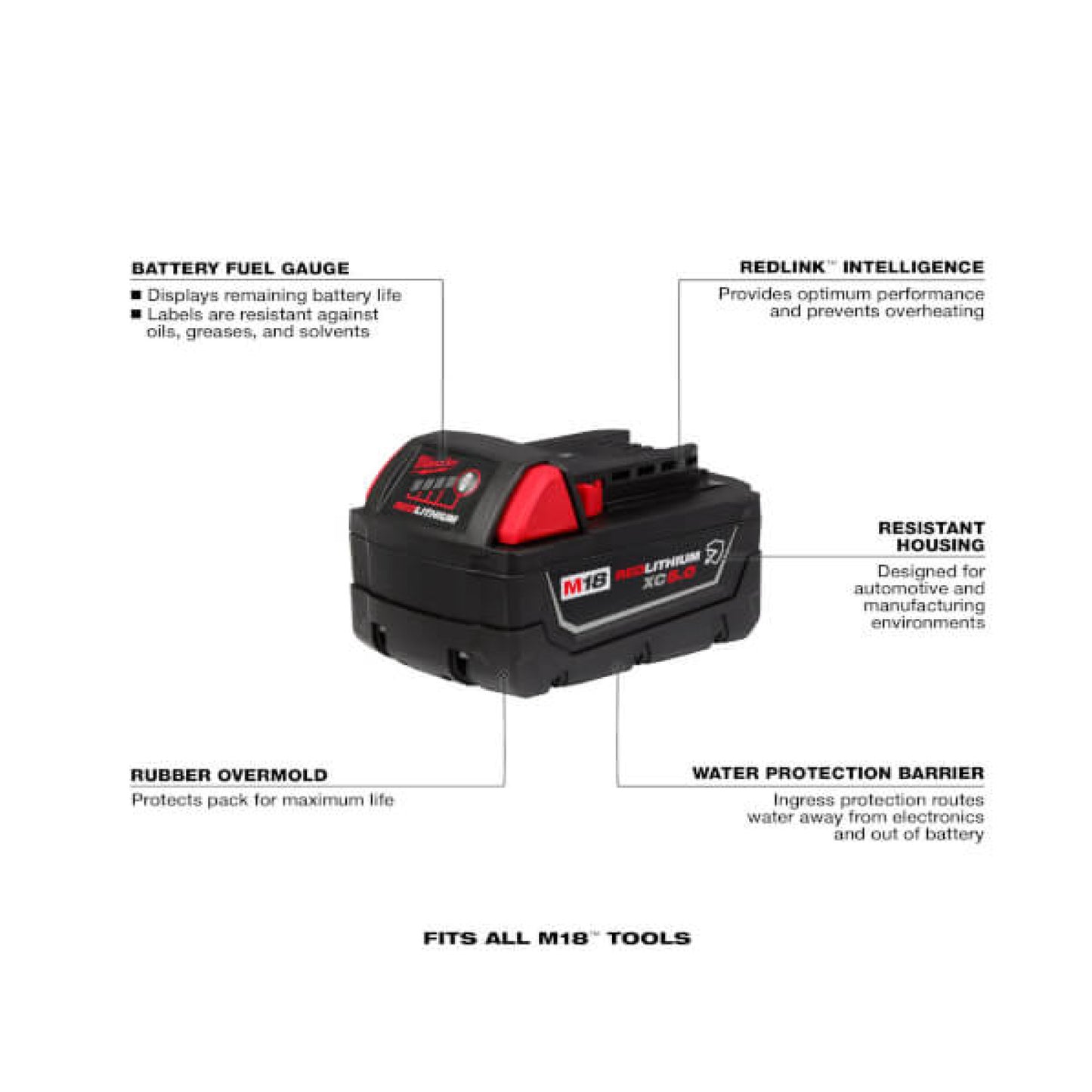 Milwaukee 48-11-1850R, M18™ REDLITHIUM™ XC5.0 Resistant Battery