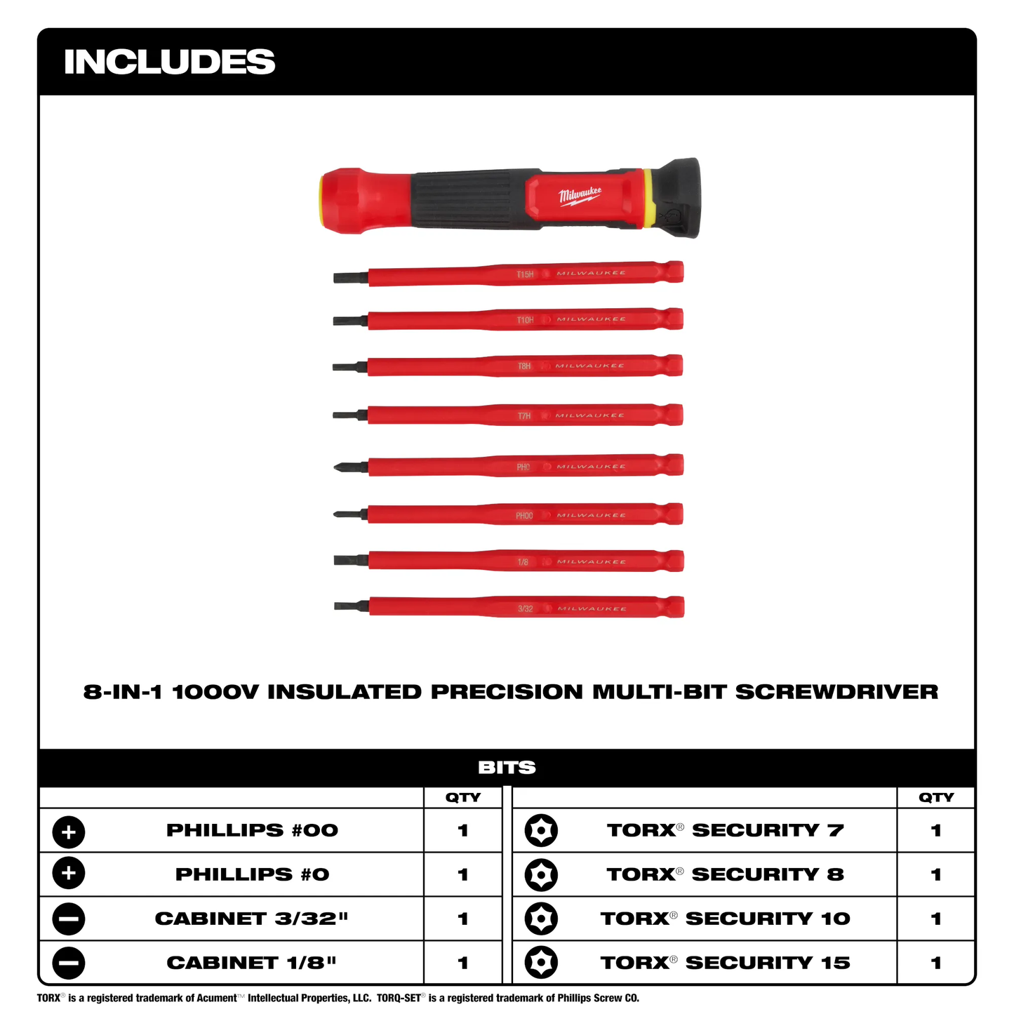 Milwaukee 48-22-2217, 8-in-1 1000V Insulated Precision Multi-Bit Screwdriver