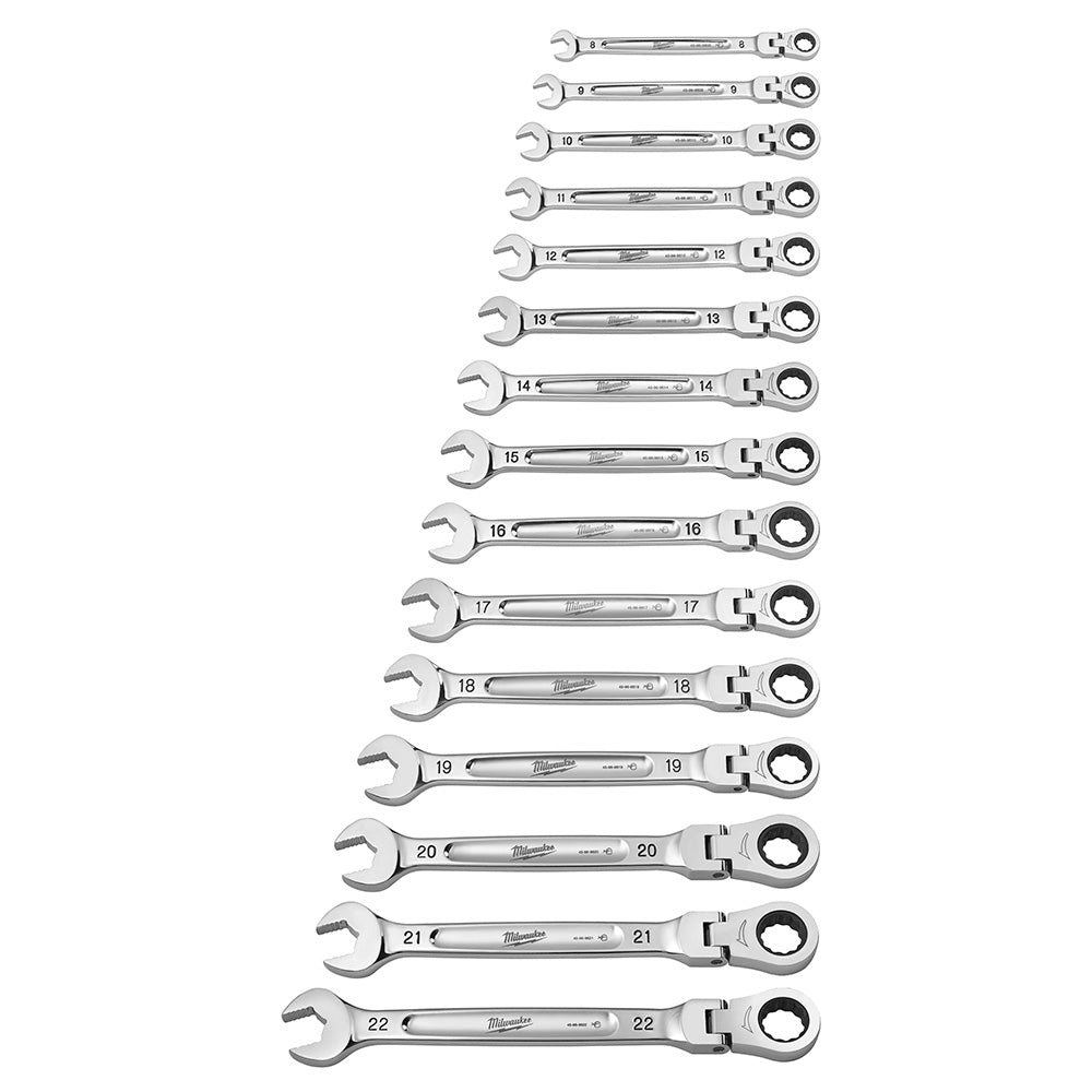 Milwaukee 48-22-9513, Flex Head Ratcheting Combination Metric Wrench Set 15-Piece
