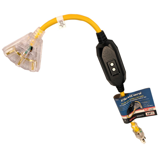 Toolway 140022, Extension Cord In-line GFCI 12/3 w/Manual Reset 3-Tap 2ft
