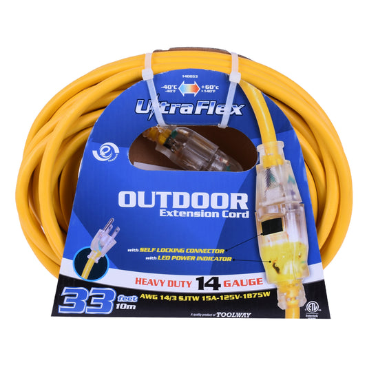 Toolway 140053, Extension Cord Outdoor SJTW 14/3 Single Tap Yellow 30ft