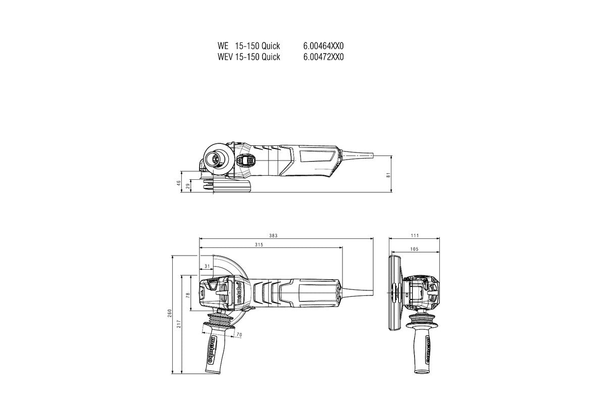 Metabo 600464420, WE 15-150 Quick Angle Grinder (5”, 9,600rpm , Tacho-Constamatic)