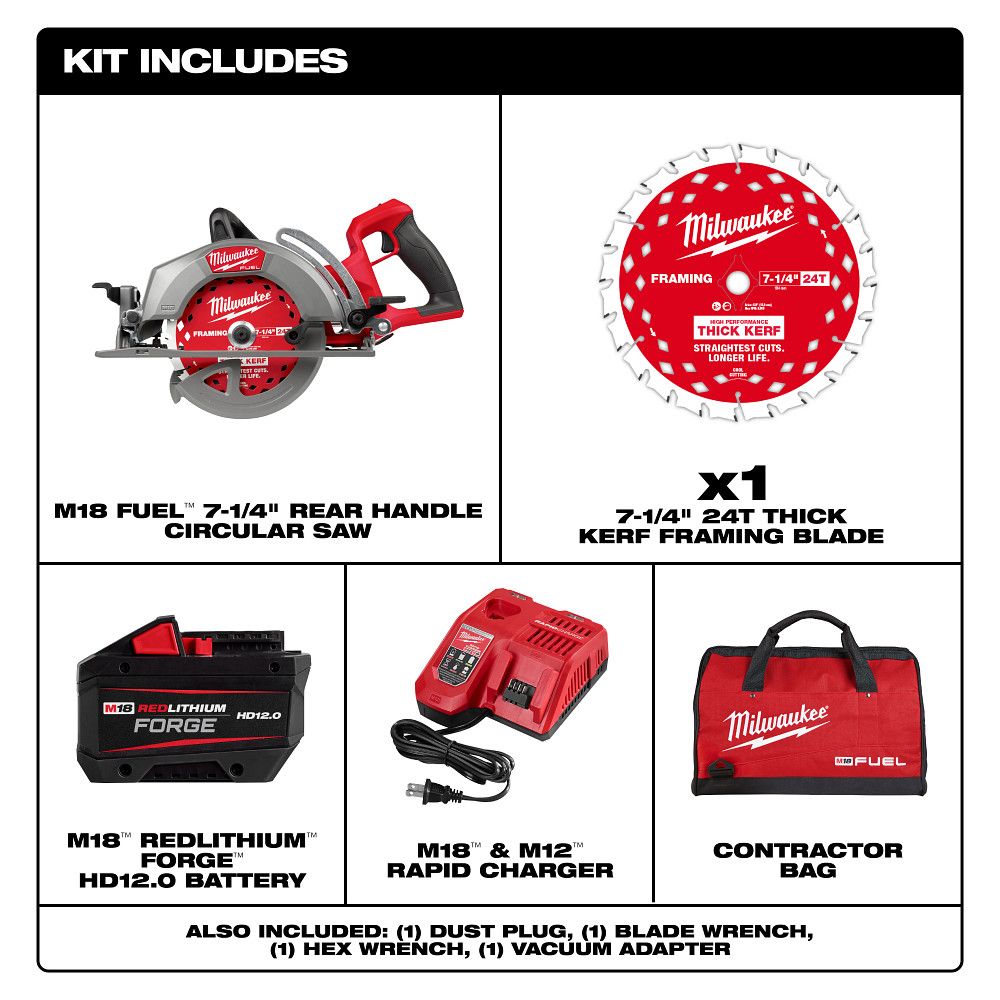 Milwaukee 2930-21HD, M18 FUEL 7-1/4” Rear Handle Circular Saw Kit