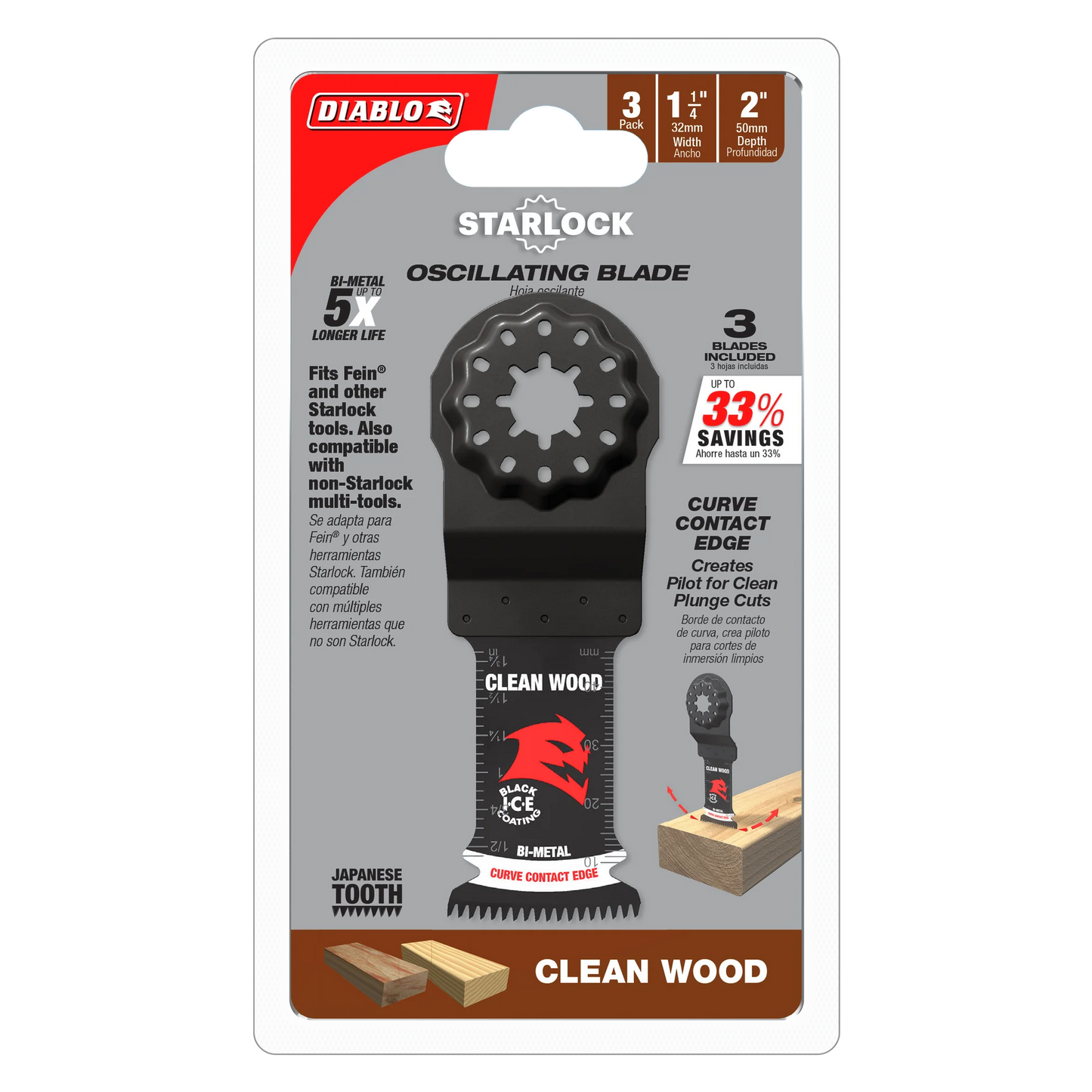 Diablo DOS125JBW3, 1-1/4" Demo Demon™ Starlock Bi-Metal Oscillating Blades for Clean Wood