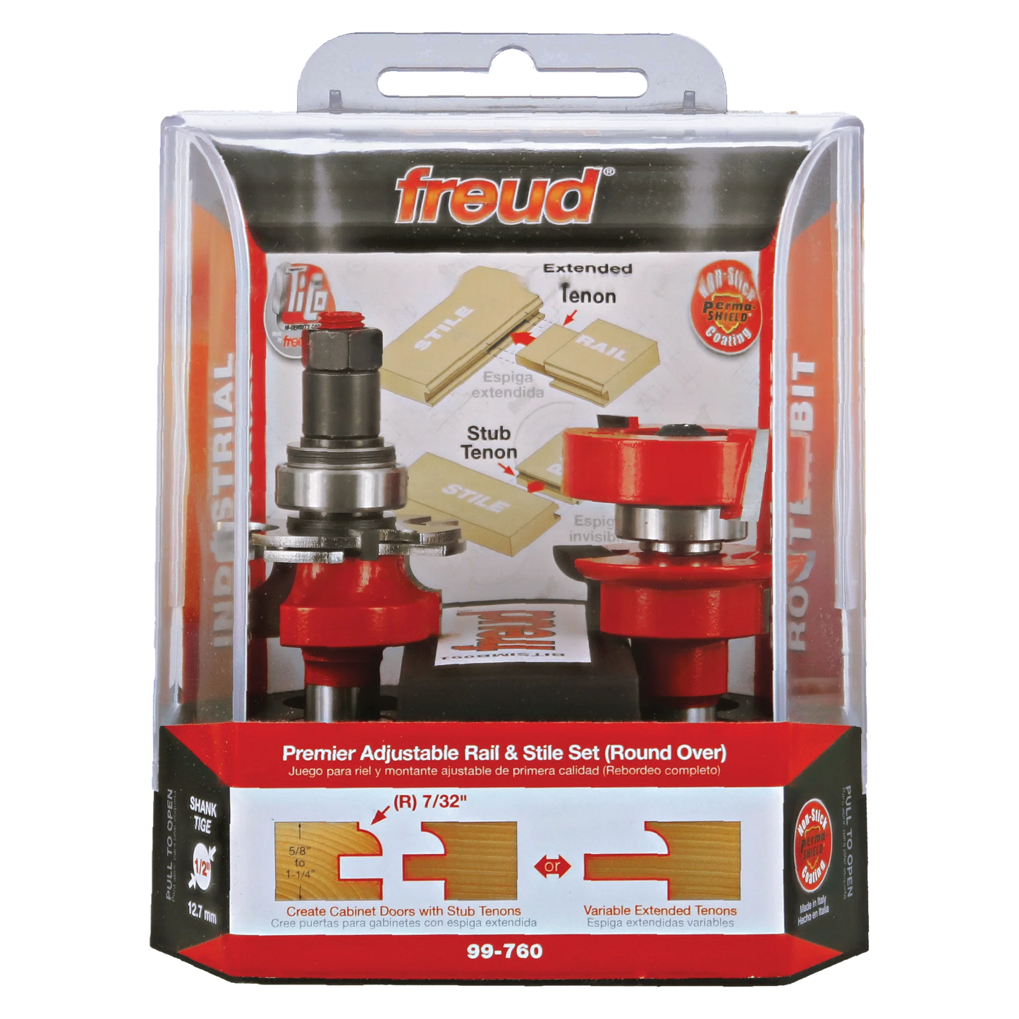 Freud 99-760, Carbide Router Bit - 1-11/16" Premier Adjustable Rail & Stile Bit (1/2" Shank)