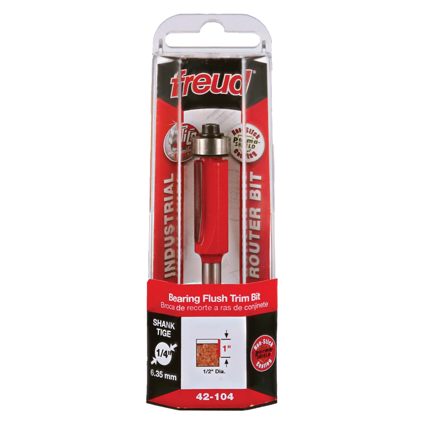 Freud 42-104, Carbide Router Bit - 1/2" x 1" Bottom Bearing Flush Trim Bit (1/4" Shank)