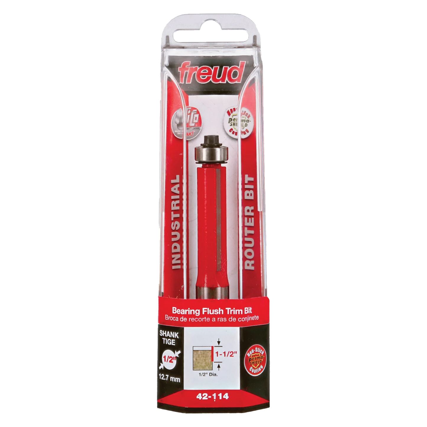 Freud 42-114, Carbide Router Bit - 1/2" x 1-1/2" Bottom Bearing Flush Trim Bit (1/2" Shank)