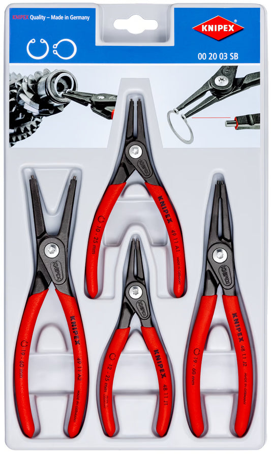 Knipex 00 20 03 SB, 4-Piece Precision Circlip Snap-Ring Pliers Set