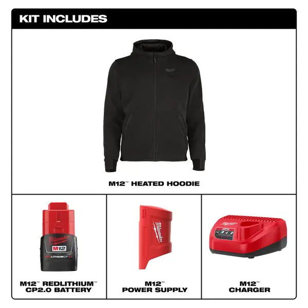 Milwaukee M200B-21,  M12 BLACK HEATED HOODIE KIT