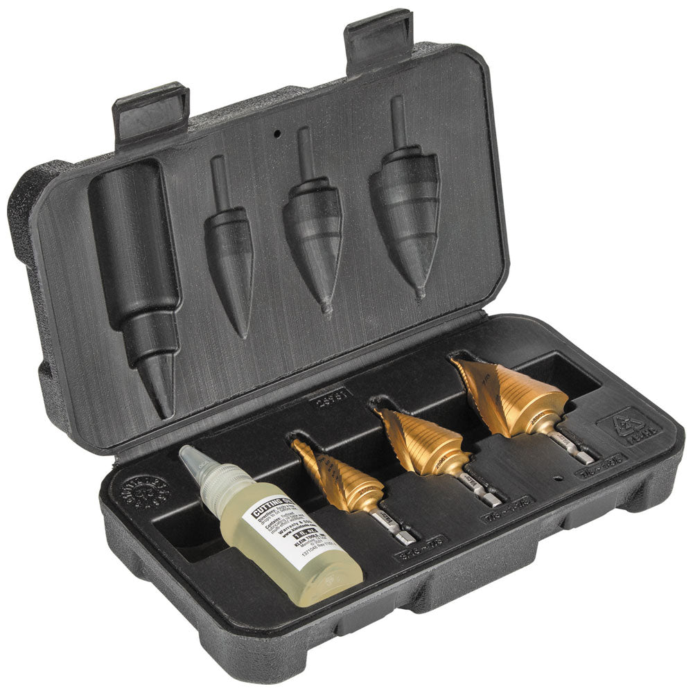 Klein Tools 25951, Step Bit Kit, Spiral Double-Fluted, VACO, 3-Piece