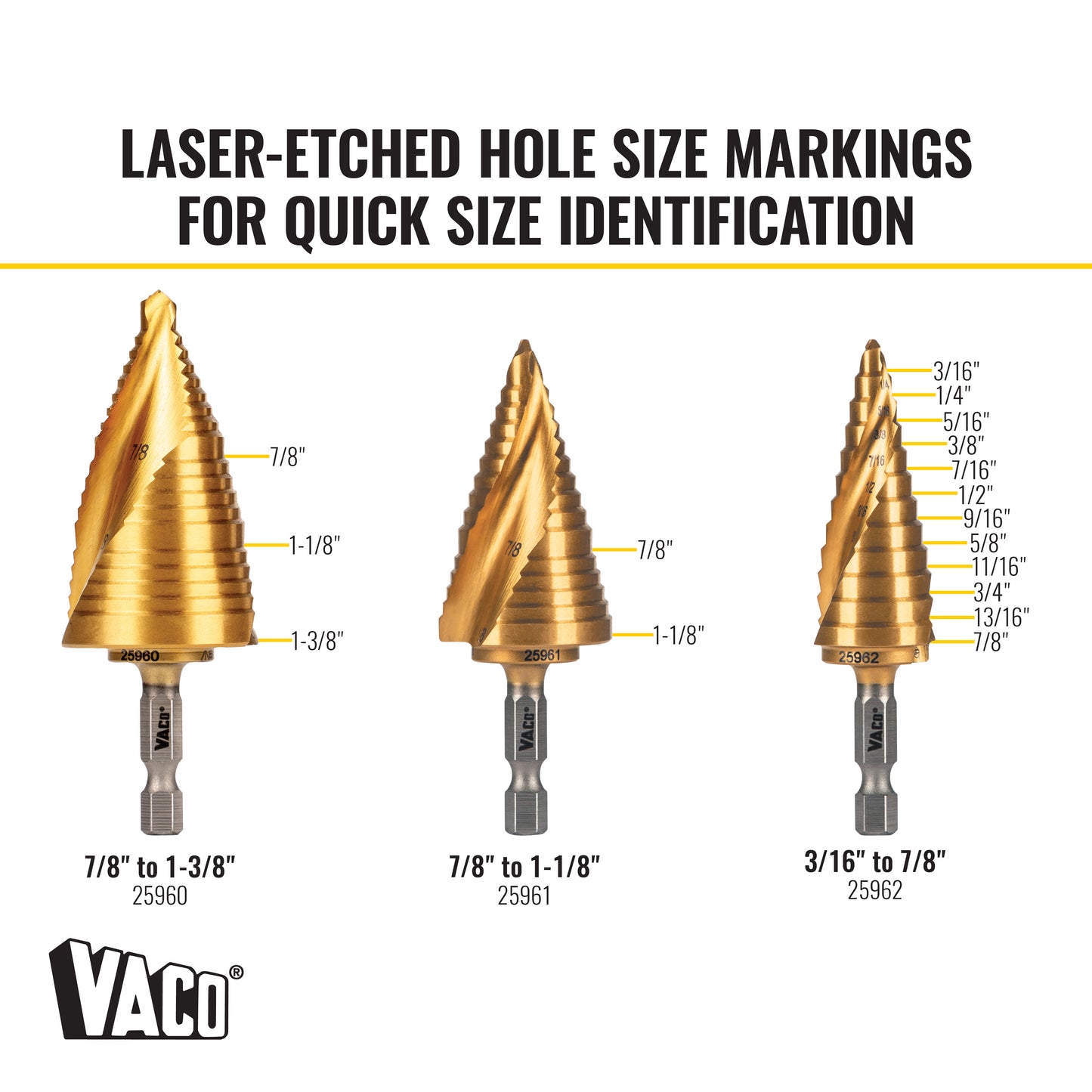Klein Tools 25951, Step Bit Kit, Spiral Double-Fluted, VACO, 3-Piece