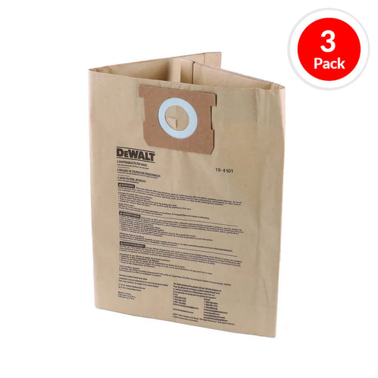 DEWALT DXVA194101, 6/9/10-Gallon Dry Vacuum Disposable Filter Bag (3-Pack)