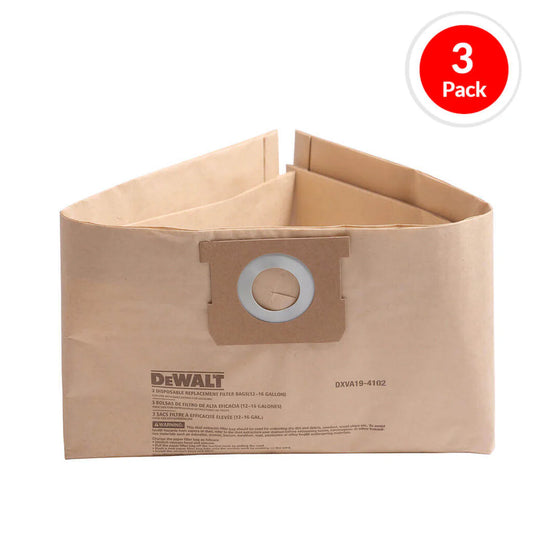 DEWALT DXVA194102, 12/14/16-Gallon Dry Vacuum Disposable Filter Bag (3-Pack)