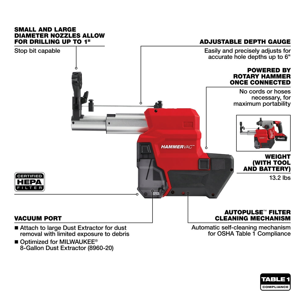 Milwaukee 2912-DE, M18 FUEL HAMMERVAC 1" Dedicated Dust Extractor