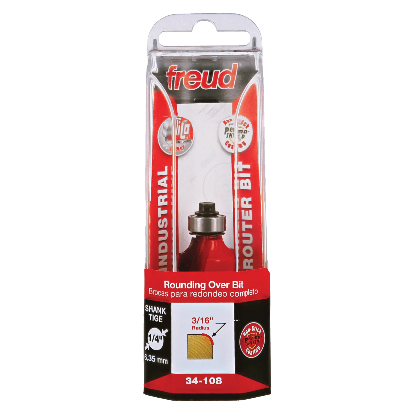 Freud 34-108, Carbide Router Bit - 7/8" x 2-3/16" Rounding Over Bit (3/16" Radius)