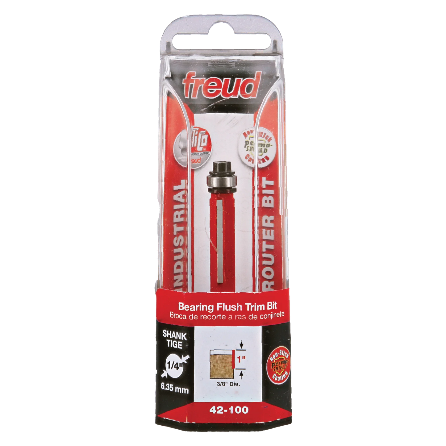 Freud 42-100, Carbide Router Bit - 3/8" Bottom Bearing Flush Trim Bit (1/4" Shank)