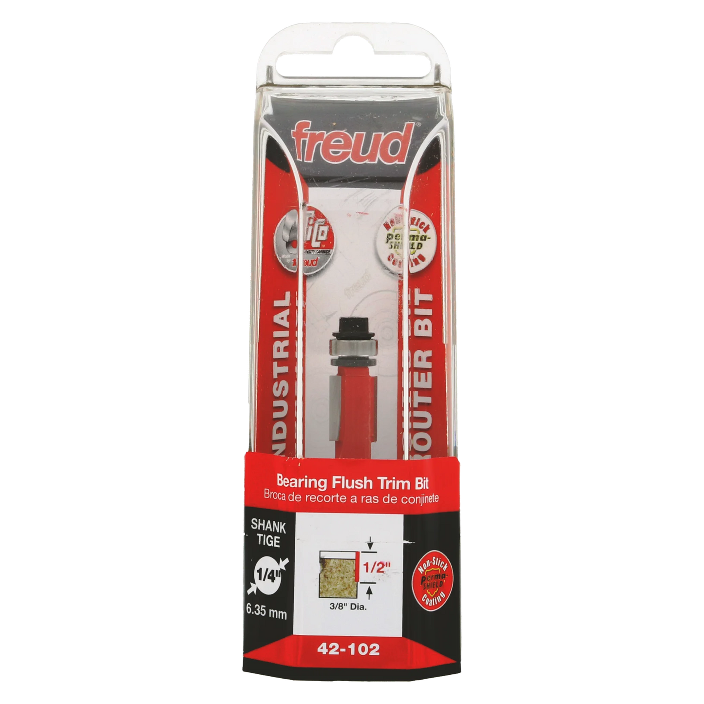 Freud 42-102, Carbide Router Bit - 3/8" Bottom Bearing Flush Trim Bit (1/4" Shank)