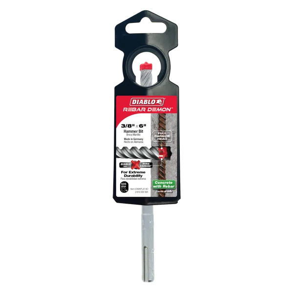 Diablo DMAPL4140, Rebar Demon™ SDS-Plus 4-Cutter Full Carbide Head Hammer Drill Bit 3/8" x 4" x 6"