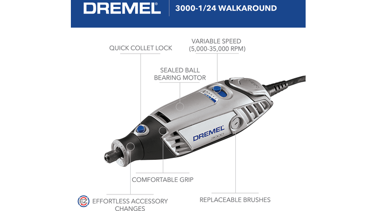 DREMEL 3000-1/24, 3000 Rotary Tool (1 Attachment, 24 Accessories)