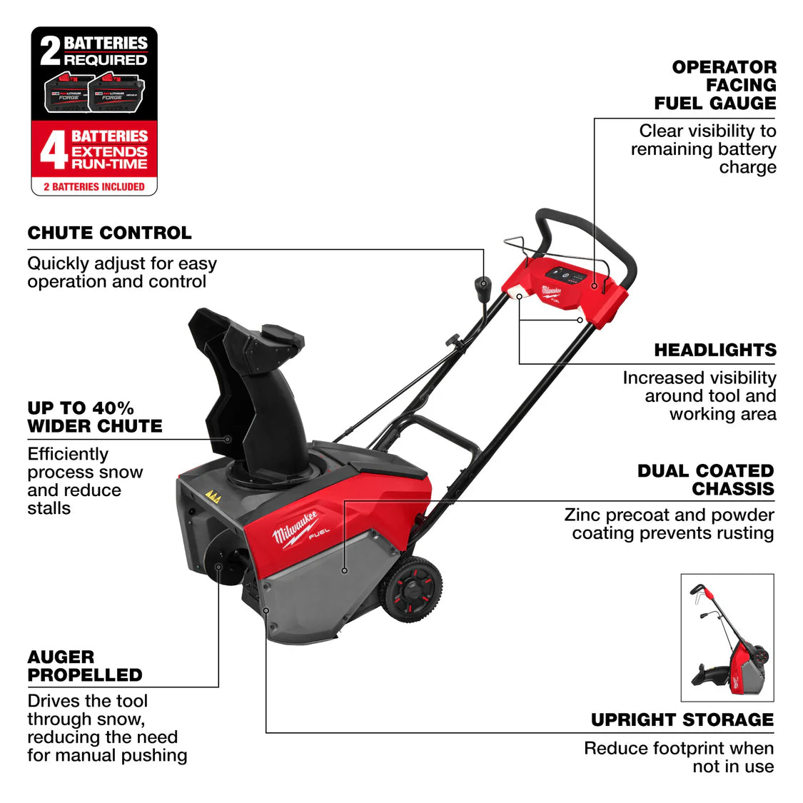 Milwaukee 3036-22HD, M18 FUEL™ 21" Auger Propelled Dual Battery Single Stage Snow Blower Kit