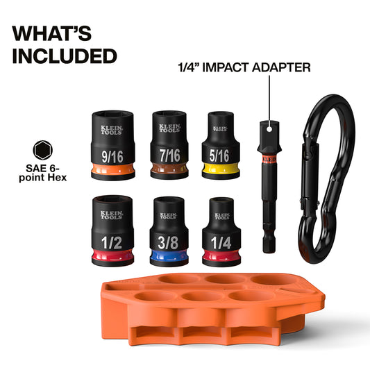Klein Tools 33808, Grab-And-Go Impact Socket Set, SAE, 7-Piece