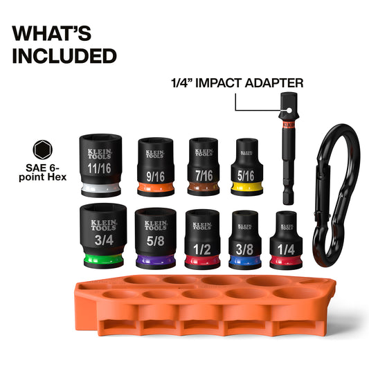 Klein Tools 33809, Grab-And-Go Impact Socket Set, SAE, 10-Piece