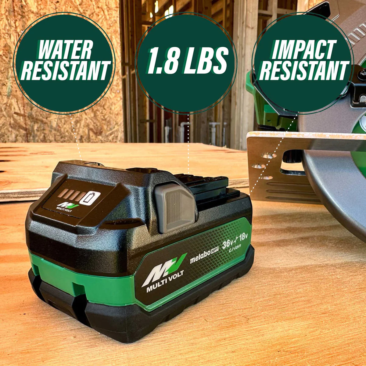 Metabo HPT 380083M, 36V/18V 2.5/5.0Ah MultiVolt Water & Impact Resistant Battery
