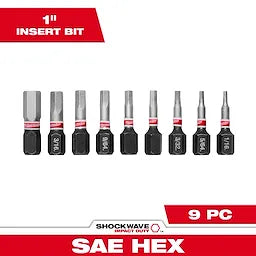 Milwaukee 48-32-4616, SHOCKWAVE 9PC 1" SAE HEX IMPACT BIT SET