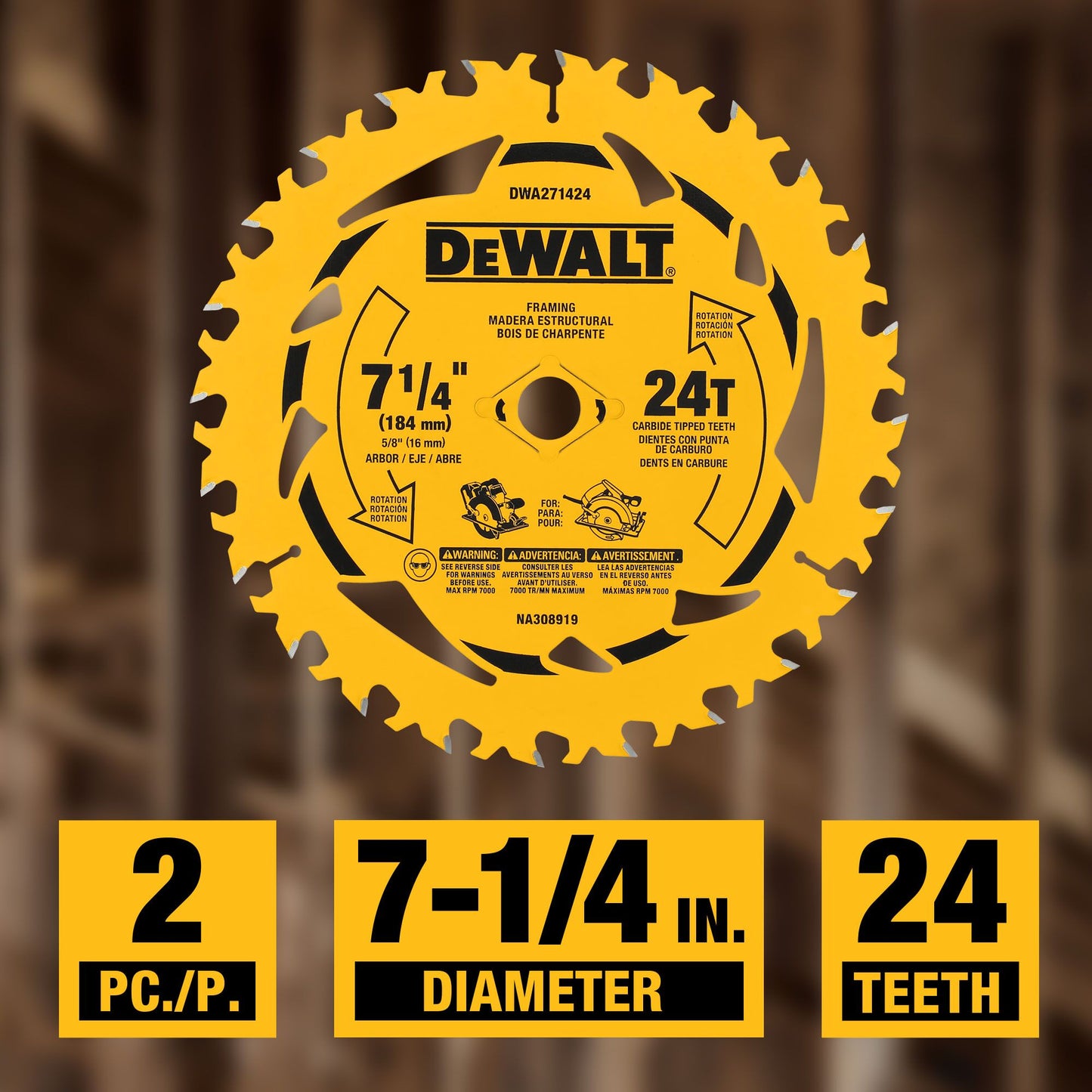 DEWALT DWA271424PK2, 7-1/4 in. 24T Circular Saw Blade (2-Pack)