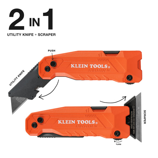 Klein Tools 44306, FLICKBLADE™ 2-in-1 Utility Knife / Scraper with Blade Storage
