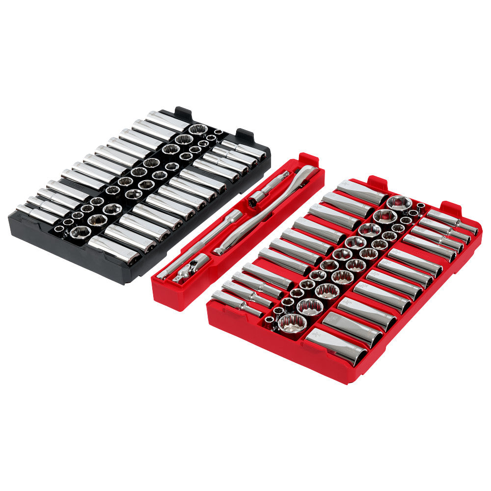 Milwaukee 48-22-9285, 98pc 3/8" 6-Pt and 12-Pt Metric & SAE Ratchet & Socket