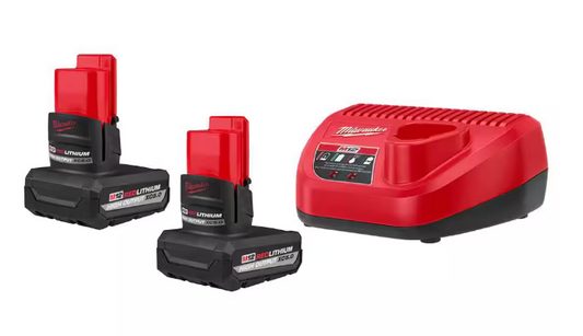 Milwaukee 48-59-2450P, M12 12V Lithium-Ion XC High Output 5.0 Ah Battery Pack (2-Pack) Starter Kit with Charger