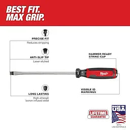 Milwaukee MT210, 3/8" Slotted 8" Cushion Grip Demolition Screwdriver (USA)