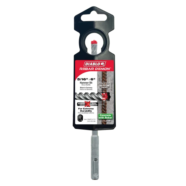 Diablo DMAPL4110, Rebar Demon™ SDS-Plus 4-Cutter Full Carbide Head Hammer Drill Bit 5/16" x 4" x 6"