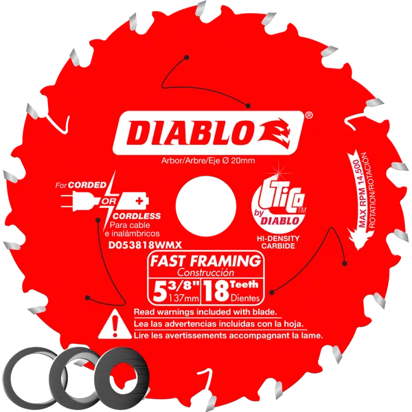 Diablo D053818WMX, 5-3/8 in. x 18 Tooth Fast Framing Saw Blade