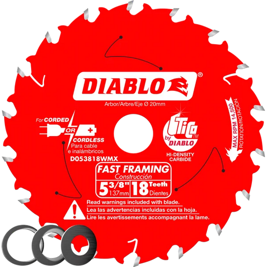 Diablo D053818WMX, 5-3/8 in. x 18 Tooth Fast Framing Saw Blade