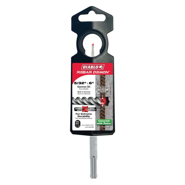 Diablo DMAPL4020, Rebar Demon™ SDS-Plus 4-Cutter Full Carbide Head Hammer Drill Bit 5/32" x 4" x 6"