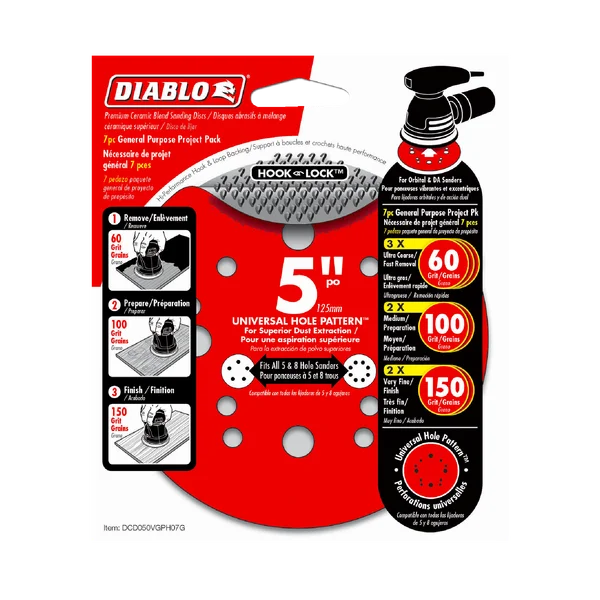 Diablo DCD050VGPH07G, 5 in. ROS Hook & Lock™ Disc Project Pack General Purpose