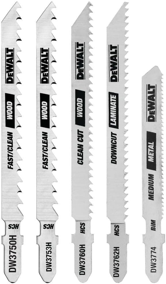 DEWALT DW3795H, 5 pc T-Shank Jig Saw Blade Set