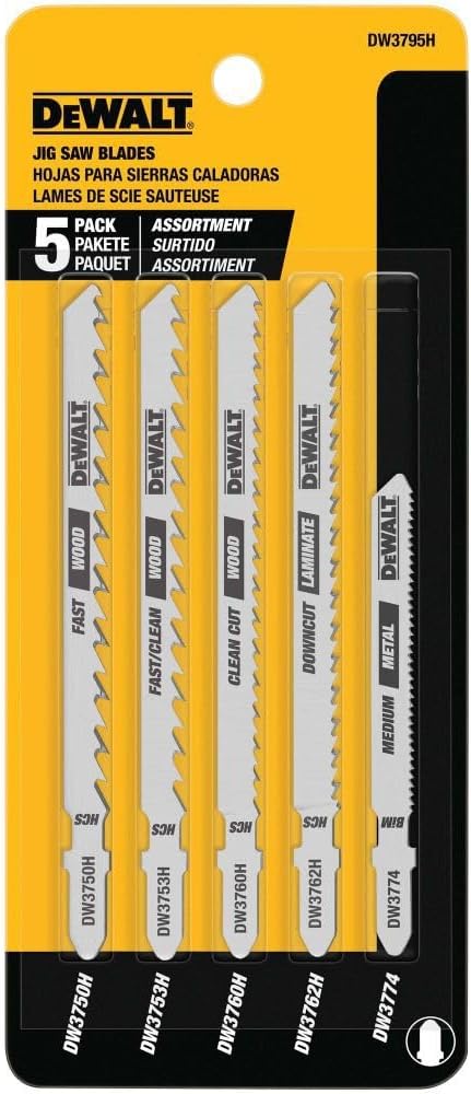 DEWALT DW3795H, 5 pc T-Shank Jig Saw Blade Set